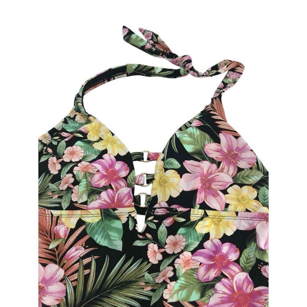 Amavi Tankini Swim Top Womens Size XS Floral Tropical Pink Black Yellow - Picture 3 of 9